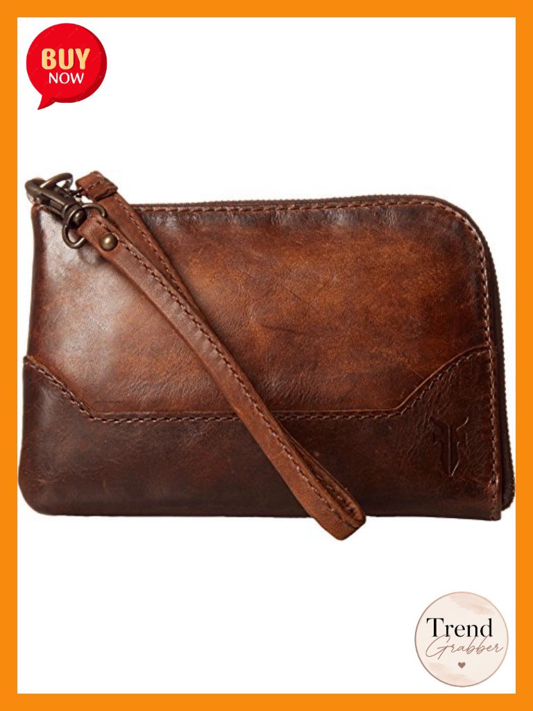Antique Pull Up Leather Wristlet With Top Zip Closure
